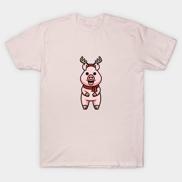 Cute Christmas Pig T-Shirt by Cubbone